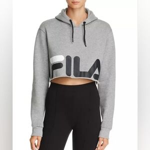 Fila Women's Gray and Black Logo Cropped Hoodie